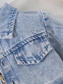 SHEIN Vintaside Kids 2 件套女婴牛仔碎花夹克和连衣裙休闲套装，适合秋季户外穿着 - 彩色 - 查看 7