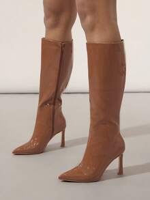 SHUZIA Botas de Salto Médio Pontudas Glamorosas e Sexy para Mulheres