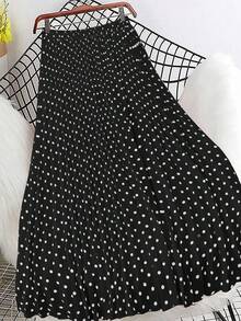 SHEIN Clasi Falda plisada con estampado de lunares de satén de talla grande - Negro - Ver 2