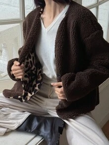 DAZY Cardigan oversize con bottoni in morbido tessuto, giacca da donna per autunno/inverno - Castano - Visualizzare 2