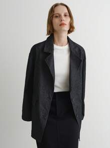 FRIFUL 女士宽松纯色牛仔效果翻领休闲西装外套，秋季商务着装