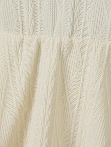 1 chiếc váy dệt kim jacquard dài tay cổ tròn màu mơ tối giản cho bé gái, thời trang & thanh lịch đa năng, thích hợp cho bé gái từ 4-7 tuổi mặc ngoài trời, chụp ảnh, v.v. - Màu be - Xem 9