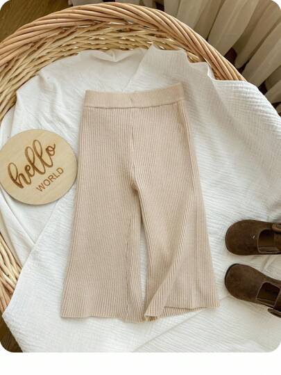 SHEIN Pantalones de punto de pierna ancha de unicolor versátiles y casuales para niña bebé