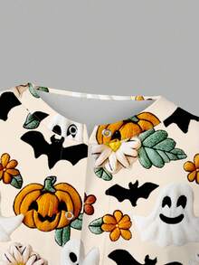 PopScrub 万圣节鬼魂和南瓜印花休闲宽松圆领长袖女式运动衫，秋季 - 彩色 - 查看 6