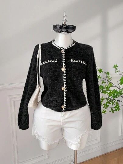 SHEIN EZwear Áo khoác cardigan đi làm thanh lịch cỡ lớn có trang trí ruy băng