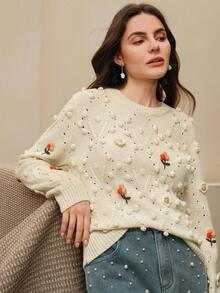 Anewsta Pull tricoté automne/hiver, design oversize doux et jeune avec motif de fruits 3D, à la mode et confortable