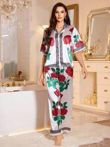 Bộ đồ ngủ tay lửng in hoa mới của LuxeNights dành cho nữ, bộ đồ ngủ bằng satin, bộ đồ ngủ họa tiết hoa hồng. - Nhiều màu - Xem 4