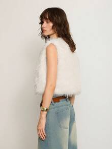 ATUI Studio Solid Color Autumn/Winter Fashion Button Faux Fur Vest, Crop Fur Top, Fur Crop Top, Cropped Fur Jacket