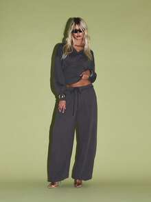 KIZN Wide Leg Sweatpants High Waist Drawstring Loungewear Pants Cozy Fall Winter Palazzo Style Comfortable Casual Fashion Bell Bottom Style