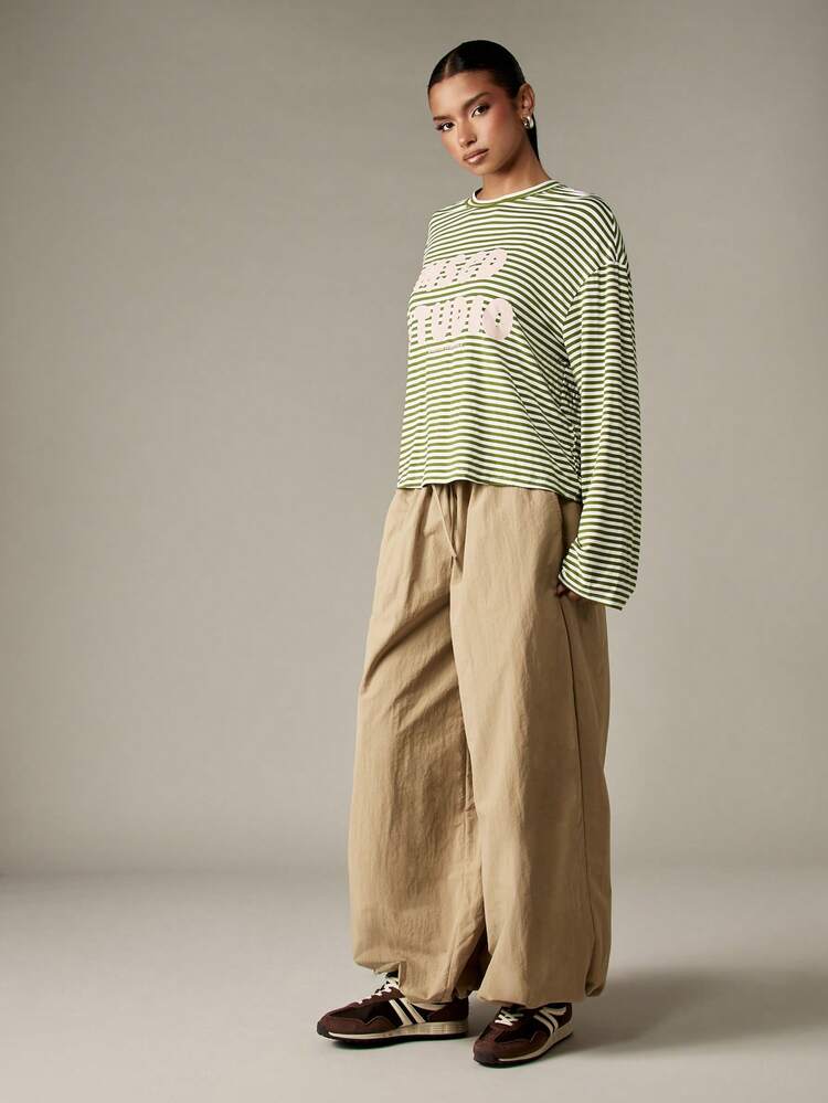 MISSGUIDED Calça Palazzo de Perna Larga com Sensação de Linho, Cintura Elástica com Cordão, Casual, Praia, Resort, Verão, Loungewear, Bainha Bolha Oversized, Natal