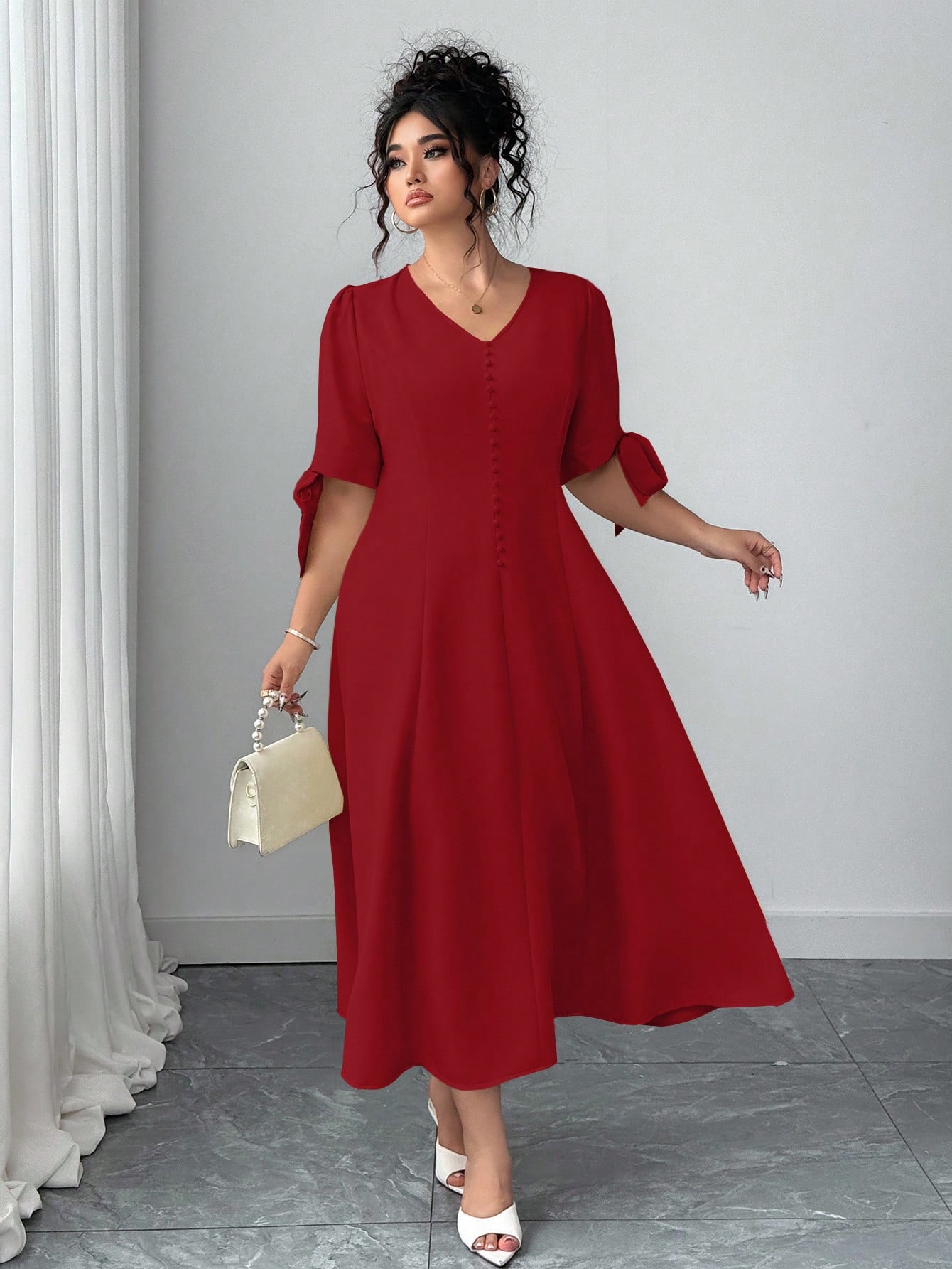 Elenzga فستان أنيق للمرأة ذات الحجم الكبير بتصميم...