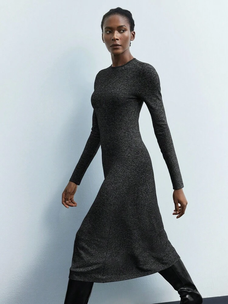 SHEIN Maija Fitted Basic Crew Neck Backless Dress For Women,Fall Clothes For Women,Halloween Clothes Saudi National Day Casual Dress Old Money Office Outfits For Women Casual Dress For Women Thanksgiving Outfit For Women