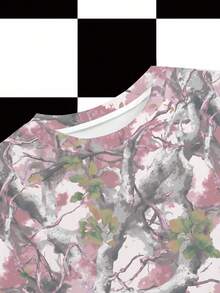 BiGraphic Sudadera de cuello redondo con estampado de ramas de árbol y plantas en color rosa, estilo Y2K para otoño/invierno