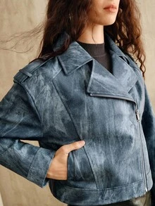 Anewsta Women's Denim Effect Jacket, Suitable For Autumn, Winter, Going Out, Elegant, Formal, Party, Chic, New Year, Christmas, Work, Graduation, Wedding