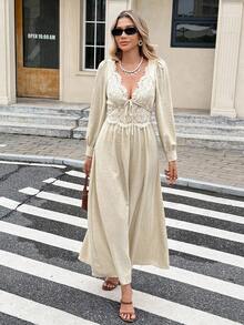 SHEIN Frenchy Modisches Lässig Kleid mit tiefem V-Ausschnitt und rückenfreiem Design für Damen - Aprikosenfarben - Übersicht 3