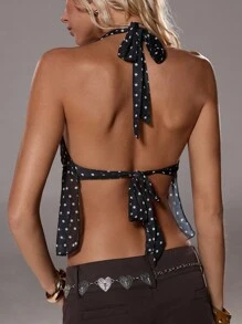 TRNVIE Women's Elegant Polka Dot V-Neck Halter Neck Camisole, Spring/Summer