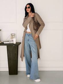 SHEIN Tall 卡其色复古长袖收腰女式风衣,冬季女装,冬季女装外套,除夕,女士夹克,女士,长款女士夹克,冬季女装夹克,优雅夹克,商务女士 - 卡其色 - 查看 10