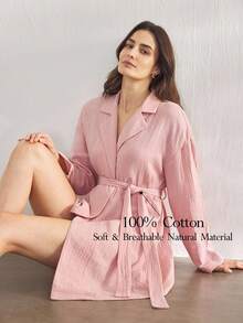 Ocili Leisure Women's Soft 100% Cotton Dual Layer Mesh Robe, Sleepwear ChicAutumn - Pink - View 1