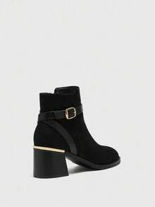 CUCCOO BIZCHIC Stivali alla caviglia da donna con suola spessa e punta tonda, stivali eleganti con decorazione in nero - nero - Visualizzare 8