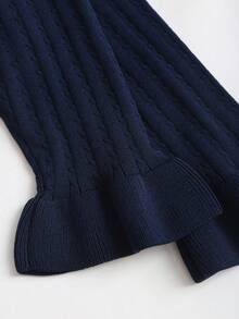 GlowEve Váy len ngắn tay dài màu xanh navy thanh lịch kiểu Pháp đầu thu, viền bèo nhún cổ điển, duyên dáng, thích hợp mặc đi làm - Màu xanh hải quân - Xem 4