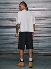 AXEPEAK 男士针织休闲日常宽松短袖T恤和松紧腰直筒裤套装 - 彩色 - 查看 2