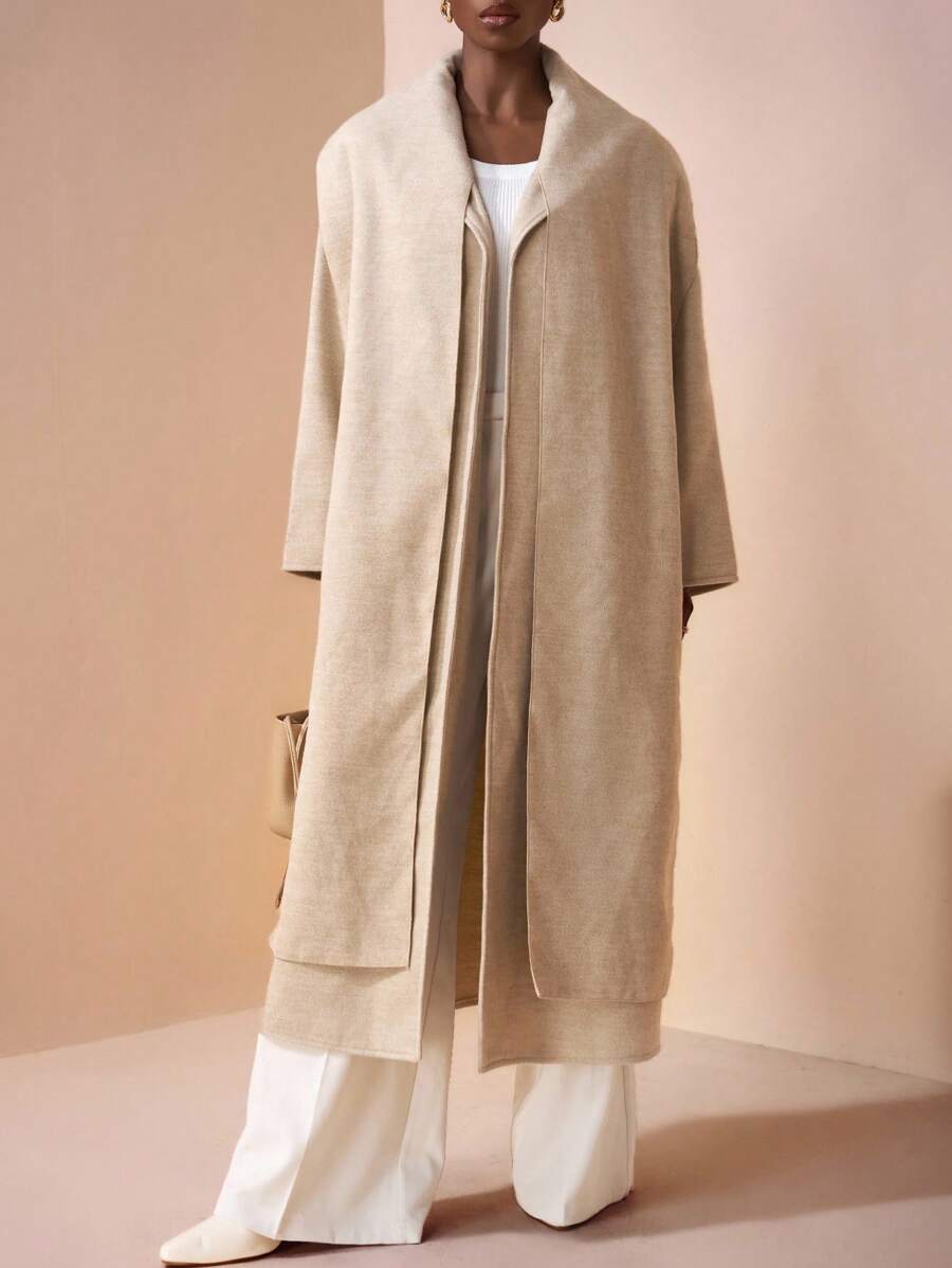 Zivah 2025 Herbst/Winter Neuankömmling Musik Festival & Abschluss Lässig College Stil Maximantel mit Schal, beige Wollouterwear für Alltag, Strand, Pendeln, elegant - Aprikosenfarben - Übersicht 1