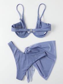 Swim SXY Summer Beach 3packs Rib Underwire Bikini Set & Beach Skirt Matching Set - Dusty Blue - View 4