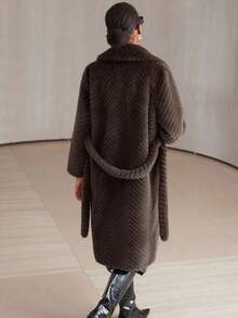 Aveloria Modichic Winter New Lapel Long Over-The-Knee Faux Fur Coat - Brown - View 2