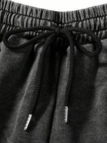 ROMWE MEN Anime Men's Slogan Print Drawstring Waist Pocket Straight Leg Japan Style Sweatpants, Fall - Black - View 5