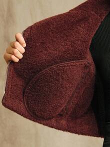 Anewsta Women's Red Short Lapel Sleeveless Fitted Faux Fur Vest Jacket, New Year & Christmas - Burgundy - View 8