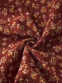 LanaWest Women's Western Casual Corduroy Print Loose Fit Dropped Shoulder Babydoll Fall Dress - Brown - View 7