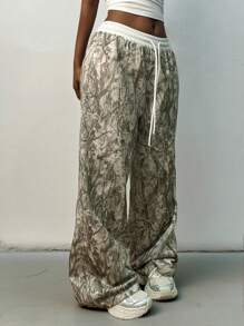 Rovax Pantalones de chándal de mujer con cintura elástica y cordón, estampado de camuflaje y ramas de árbol, pierna ancha, adecuados para exteriores, deportes, streetwear, vuelta al cole, regalo para ella, regalo para hermanos, joggers de moda, pantalones de chándal retro para otoño/invierno