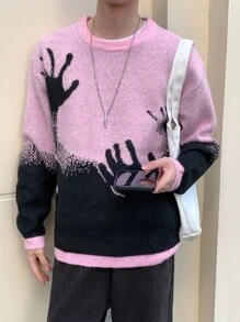 Claim Dot 男士休闲街头风格手纹套头衫，秋冬 - 彩色 - 查看 6