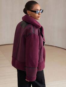 Aveloria Modichic 冬季时尚不对称仿保暖内衬厚夹克，百搭又时尚 - 酒紅色 - 查看 2