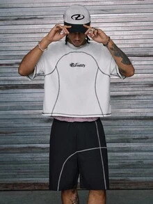 AXEPEAK 男士针织休闲日常宽松短袖T恤和松紧腰直筒裤套装 - 彩色 - 查看 3