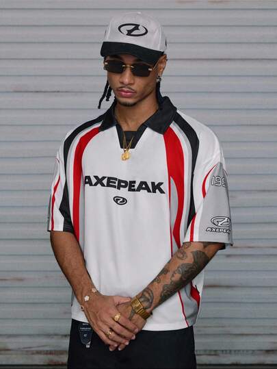 AXEPEAK 男式字母图案拼色 Polo 衫