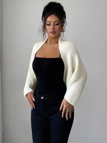 Elenzga 女式蝙蝠袖开衫，百搭，优雅，适合度假，节日，高端品牌，针织毛衣 - 杏色 - 查看 3