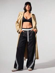 Fluxe Pantalones de chándal casuales holgados con cintura elástica y contraste de colores retro - Negro - Ver 1