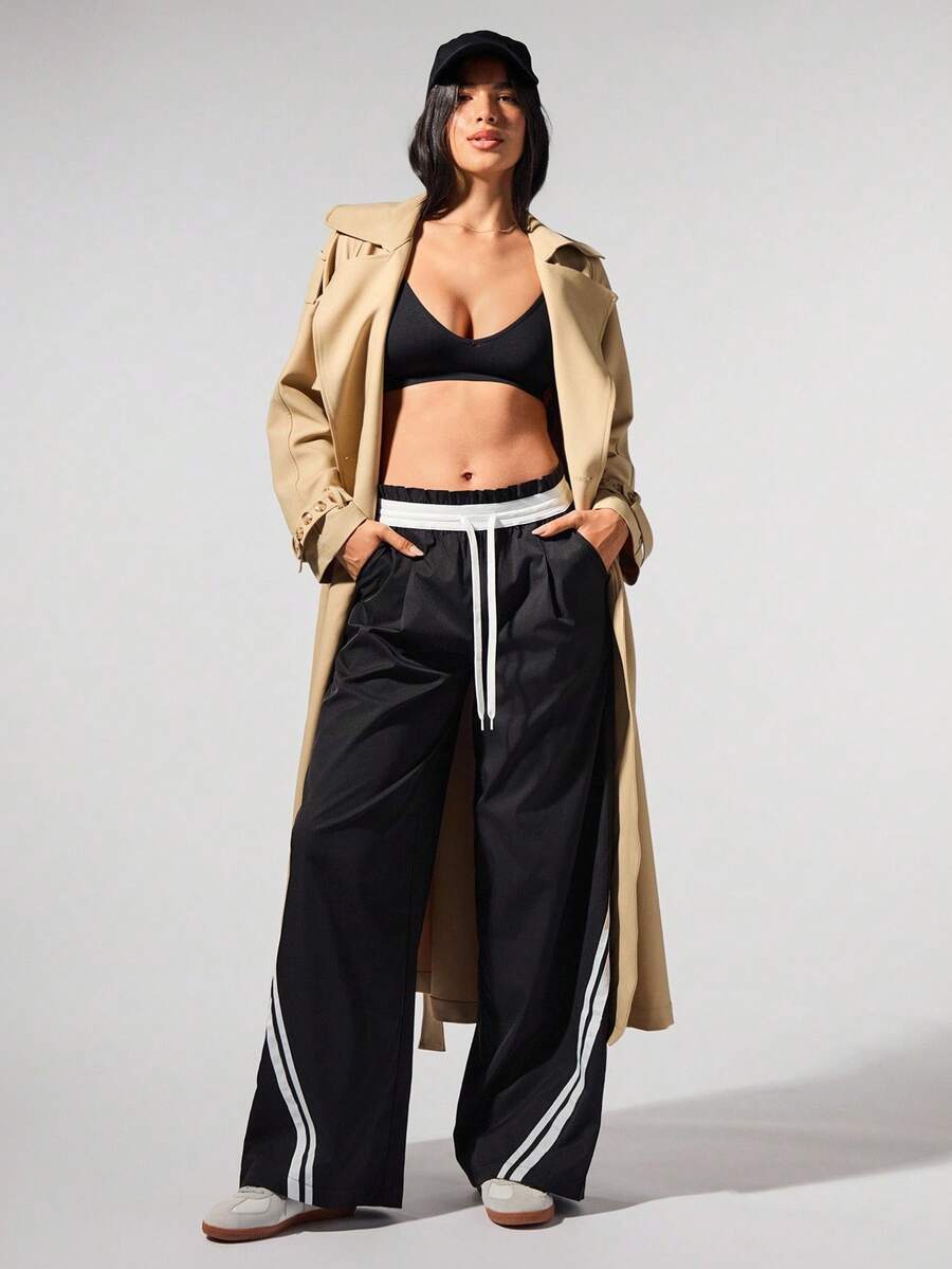 Fluxe Pantalones de chándal casuales holgados con cintura elástica y contraste de colores retro - Negro - Ver 1