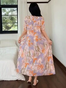 DAZY Floral Print Lightweight Women's Round Neck Short Sleeve Nightgown Pajama