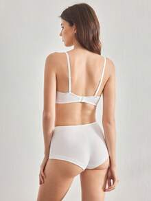 Ocili Set Bra Tanpa Kawat dan Celana Pendek Pinggang Tinggi Katun Rib Leisure Comfort untuk Wanita - Putih - View 2
