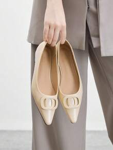 CUCCOO BIZCHIC Zapatos de tacón bajo cómodos con puntera en punta de estilo francés en color albaricoque para mujer