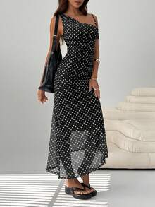 SHEIN EZwear 女士波尔卡圆点印花休闲连衣裙