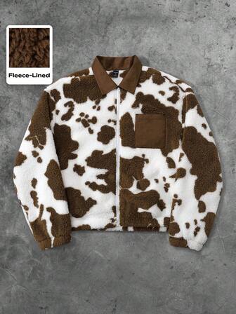 Street Life Herren Wollmantel mit Kuh- und Leopardenmuster im Streetstyle, Herbst/Winter