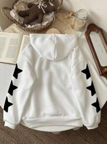 Slaydiva Áo nỉ dày dáng rộng tay dài in họa tiết tối giản, thoải mái dành cho nữ, phù hợp cho mùa thu/đông, in hình "Đi cùng Chúa" - trắng - Xem 4