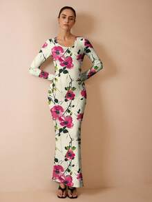 Shutterstock Glamance 女式优雅花卉印花美人鱼连衣裙花卉长裙 - 彩色 - 查看 3