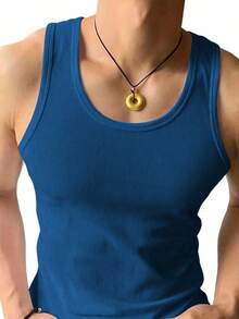 Manfinity Sport Corelite Áo ba lỗ thể thao mùa hè đơn sắc cổ tròn xếp ly thường ngày dành cho nam - Màu xanh lam - Xem 4