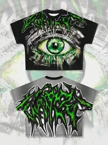 ROMWE MEN Street Life 男士圆领短袖休闲时尚创意眼睛图案T恤，夏季 - 彩色 - 查看 6