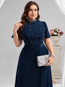 Coutiva Plus Size Beaded Decor Formal Evening Gown