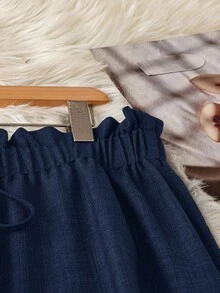 Linhara Pantalones anchos de unicolor casuales de talla grande